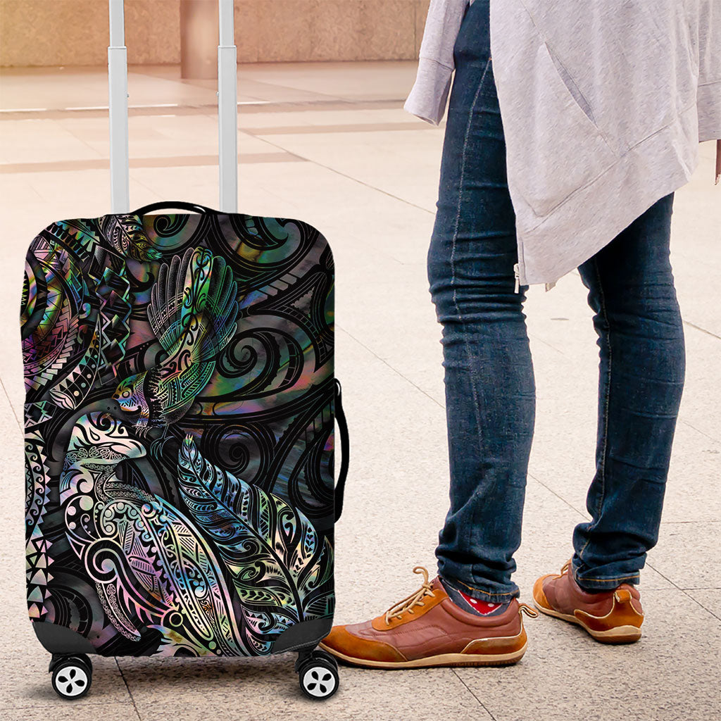 Aotearoa Moko Tribal Tattoo Luggage Cover New Zealand Maori Penguin and Fantail Paua Shell Style
