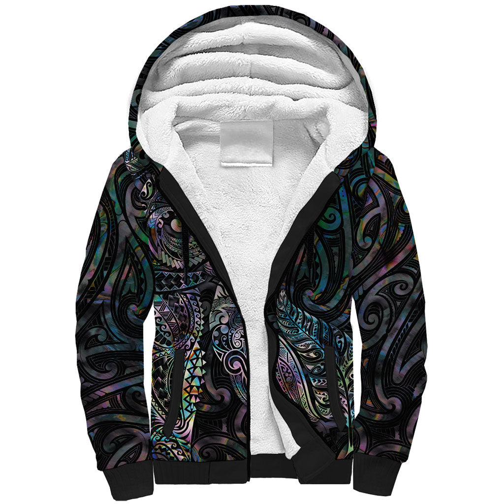 Aotearoa Moko Tribal Tattoo Sherpa Hoodie New Zealand Maori Penguin and Fantail Paua Shell Style LT03 Unisex Multicolor - Polynesian Pride
