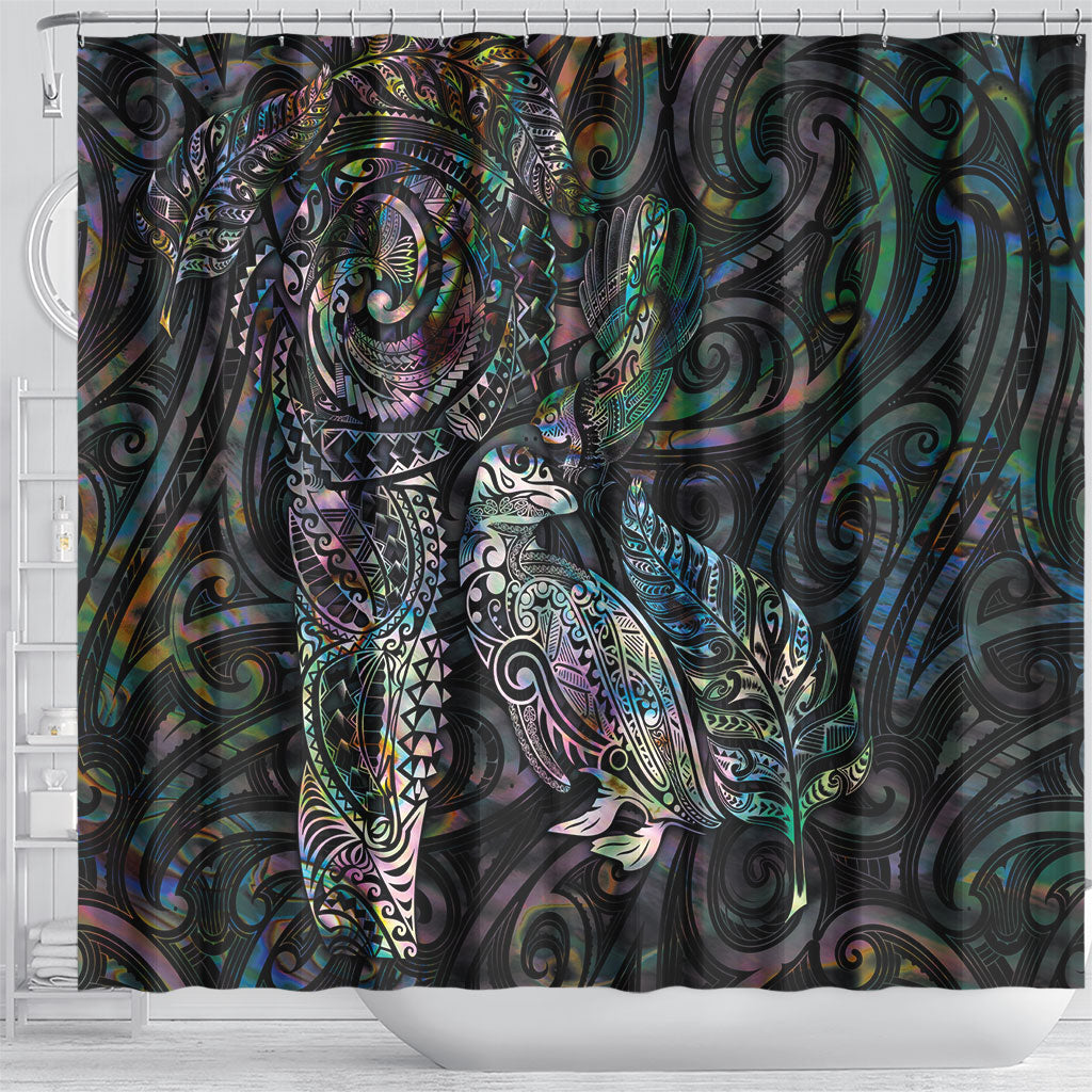 Aotearoa Moko Tribal Tattoo Shower Curtain New Zealand Maori Penguin and Fantail Paua Shell Style LT03 - Polynesian Pride
