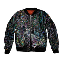 Aotearoa Moko Tribal Tattoo Sleeve Zip Bomber Jacket New Zealand Maori Penguin and Fantail Paua Shell Style LT03 Unisex Multicolor - Polynesian Pride