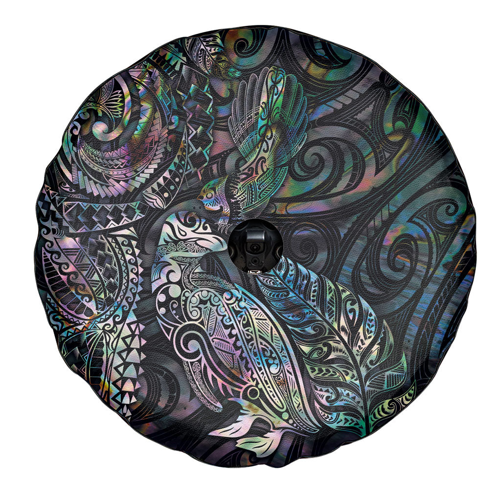 Aotearoa Moko Tribal Tattoo Spare Tire Cover New Zealand Maori Penguin and Fantail Paua Shell Style LT03 - Polynesian Pride