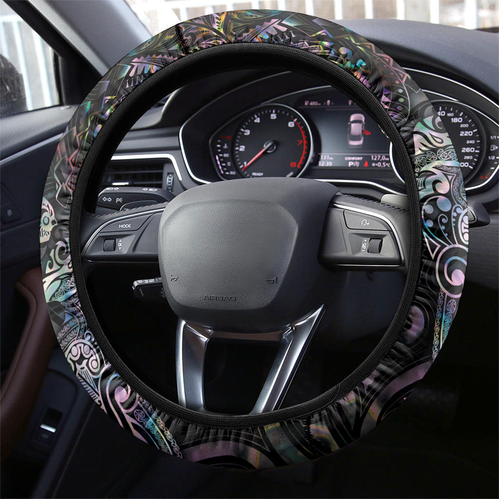 Aotearoa Moko Tribal Tattoo Steering Wheel Cover New Zealand Maori Penguin and Fantail Paua Shell Style LT03 - Polynesian Pride