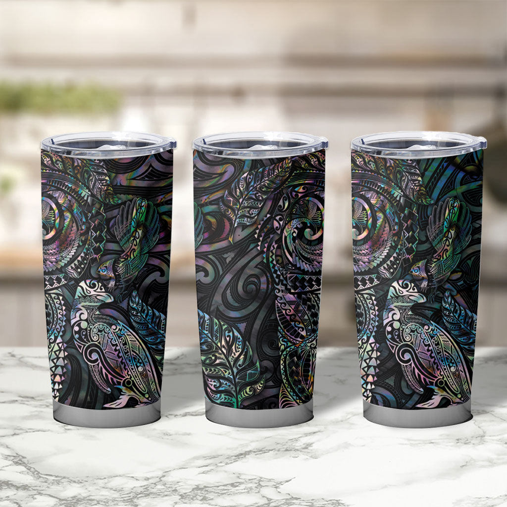 Aotearoa Moko Tribal Tattoo Tumbler Cup New Zealand Maori Penguin and Fantail Paua Shell Style LT03 - Polynesian Pride