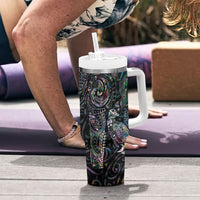 Aotearoa Moko Tribal Tattoo Tumbler With Handle New Zealand Maori Penguin and Fantail Paua Shell Style LT03 - Polynesian Pride