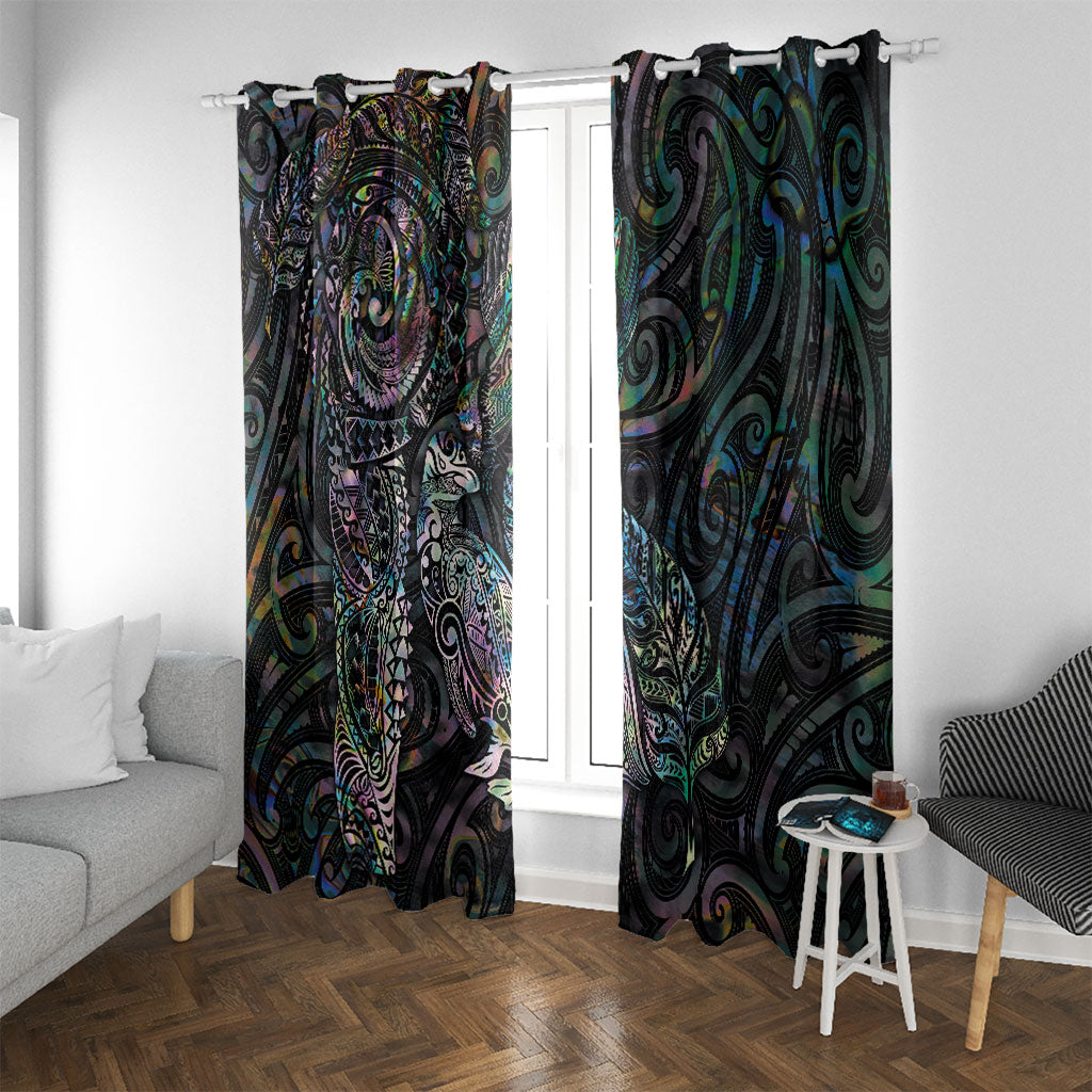 Aotearoa Moko Tribal Tattoo Window Curtain New Zealand Maori Penguin and Fantail Paua Shell Style LT03 With Grommets Multicolor - Polynesian Pride