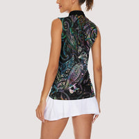 Aotearoa Moko Tribal Tattoo Women Sleeveless Polo Shirt New Zealand Maori Penguin and Fantail Paua Shell Style LT03 - Polynesian Pride