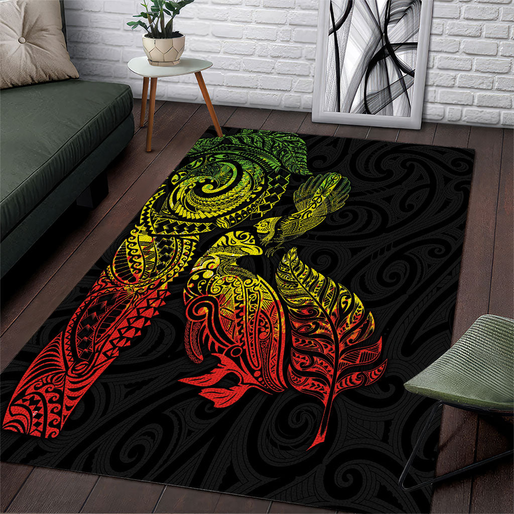 Aotearoa Moko Tribal Tattoo Area Rug New Zealand Maori Penguin and Fantail Reggae Style LT03 Multicolor - Polynesian Pride