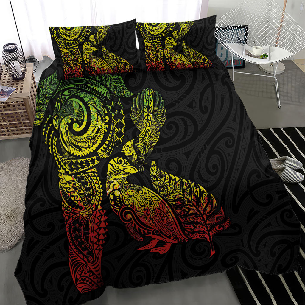Aotearoa Moko Tribal Tattoo Bedding Set New Zealand Maori Penguin and Fantail Reggae Style LT03 - Polynesian Pride