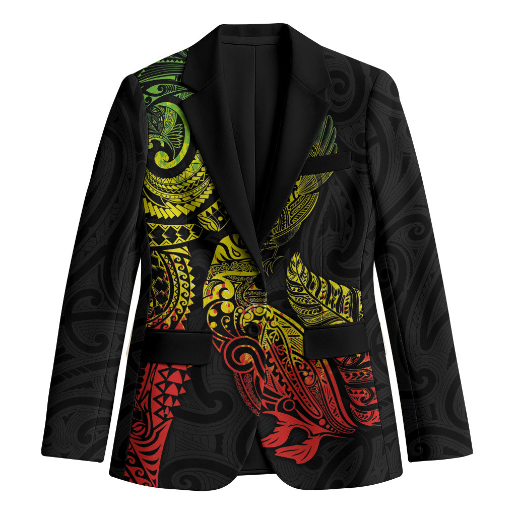 Aotearoa Moko Tribal Tattoo Blazer New Zealand Maori Penguin and Fantail Reggae Style LT03 Unisex Multicolor - Polynesian Pride