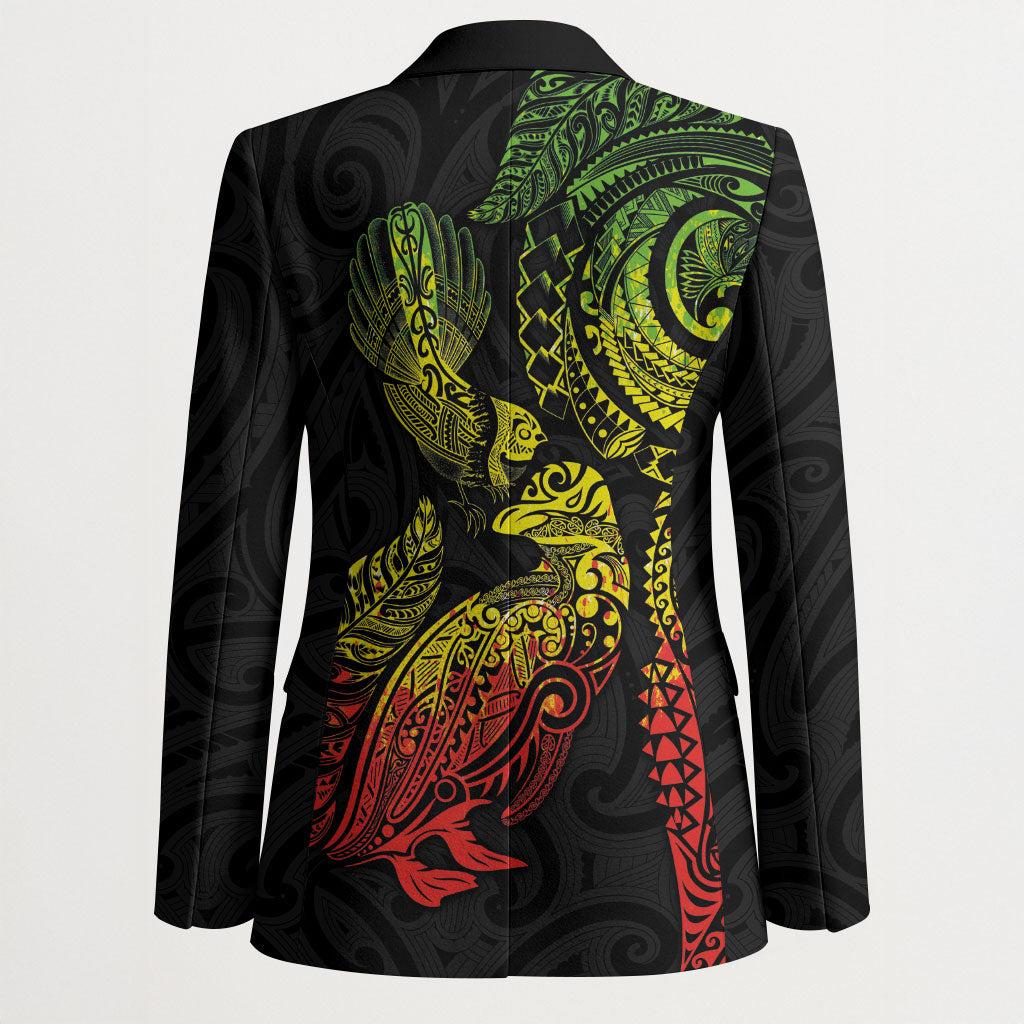 Aotearoa Moko Tribal Tattoo Blazer New Zealand Maori Penguin and Fantail Reggae Style LT03 - Polynesian Pride