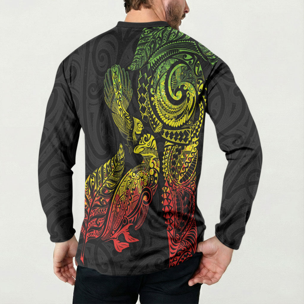 Aotearoa Moko Tribal Tattoo Button Sweatshirt New Zealand Maori Penguin and Fantail Reggae Style LT03 - Polynesian Pride