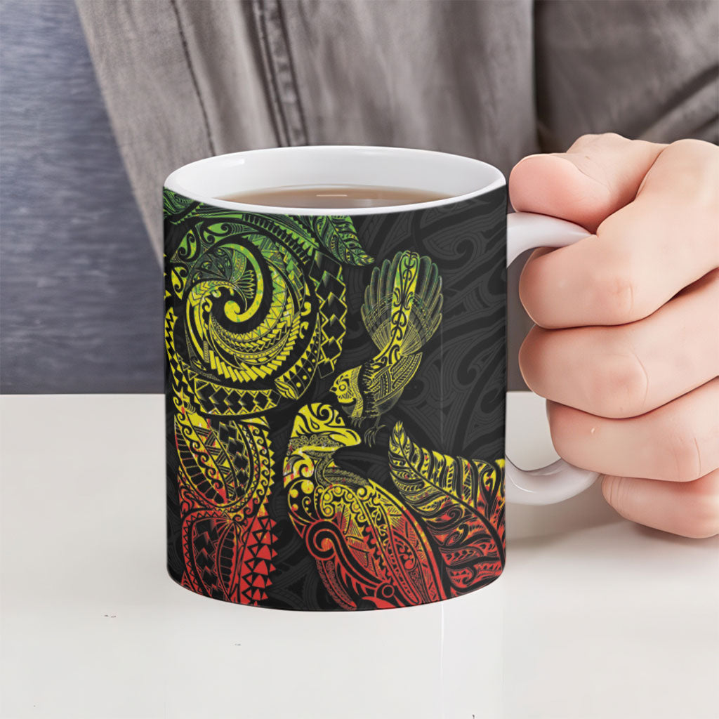 Aotearoa Moko Tribal Tattoo Ceramic Mug New Zealand Maori Penguin and Fantail Reggae Style LT03 - Polynesian Pride