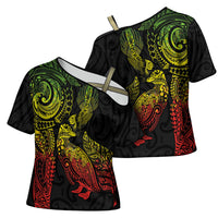 Aotearoa Moko Tribal Tattoo Cross Shoulder Shirt New Zealand Maori Penguin and Fantail Reggae Style LT03 - Polynesian Pride