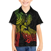 Aotearoa Moko Tribal Tattoo Family Matching Mermaid Dress and Hawaiian Shirt New Zealand Maori Penguin and Fantail Reggae Style LT03 Son's Shirt Multicolor - Polynesian Pride