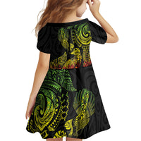 Aotearoa Moko Tribal Tattoo Family Matching Off Shoulder Maxi Dress and Hawaiian Shirt New Zealand Maori Penguin and Fantail Reggae Style LT03 - Polynesian Pride