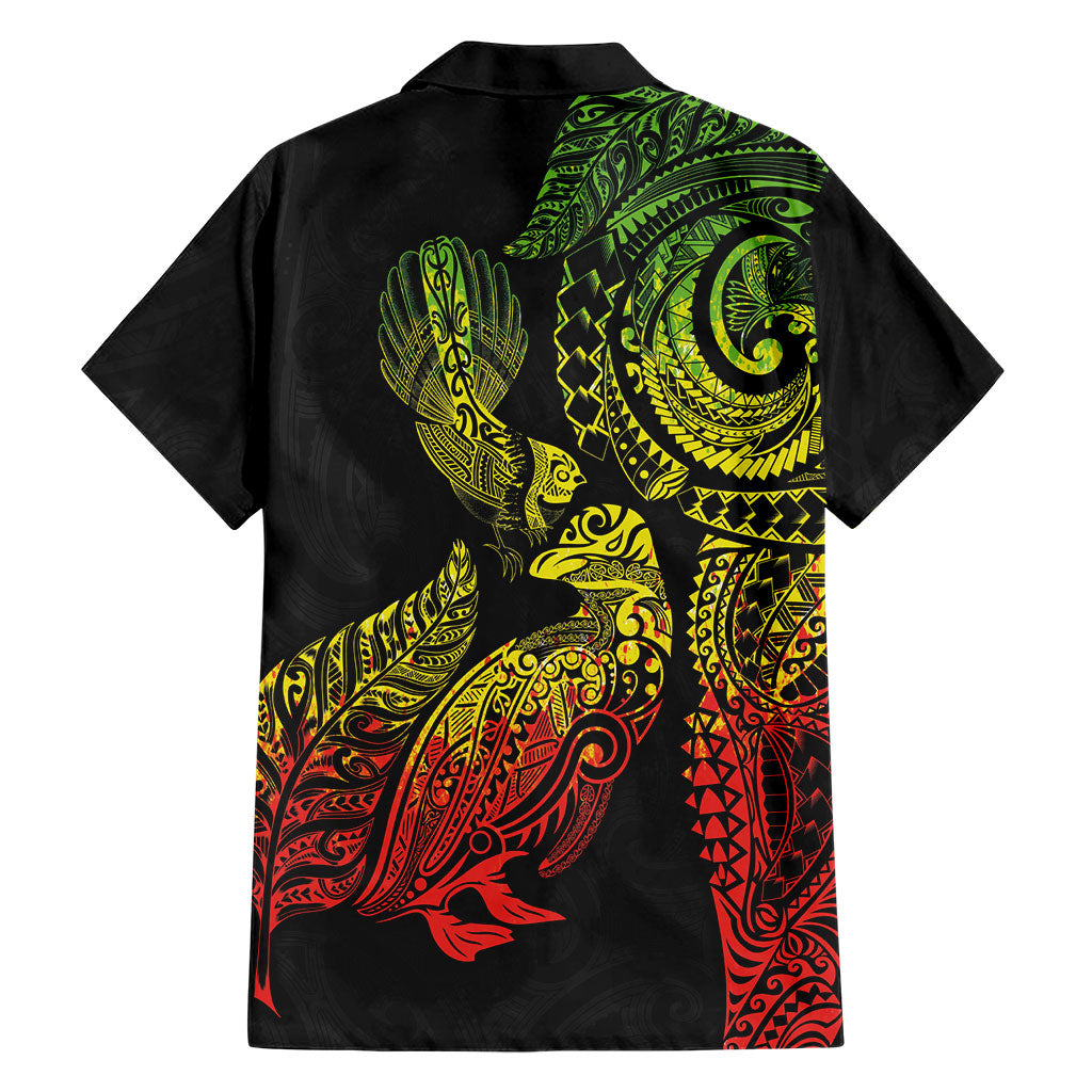 Aotearoa Moko Tribal Tattoo Family Matching Off Shoulder Maxi Dress and Hawaiian Shirt New Zealand Maori Penguin and Fantail Reggae Style LT03 - Polynesian Pride