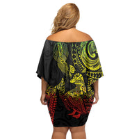 Aotearoa Moko Tribal Tattoo Family Matching Off Shoulder Short Dress and Hawaiian Shirt New Zealand Maori Penguin and Fantail Reggae Style LT03 - Polynesian Pride
