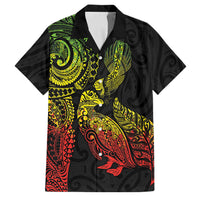 Aotearoa Moko Tribal Tattoo Family Matching Puletasi and Hawaiian Shirt New Zealand Maori Penguin and Fantail Reggae Style LT03 Dad's Shirt - Short Sleeve Multicolor - Polynesian Pride