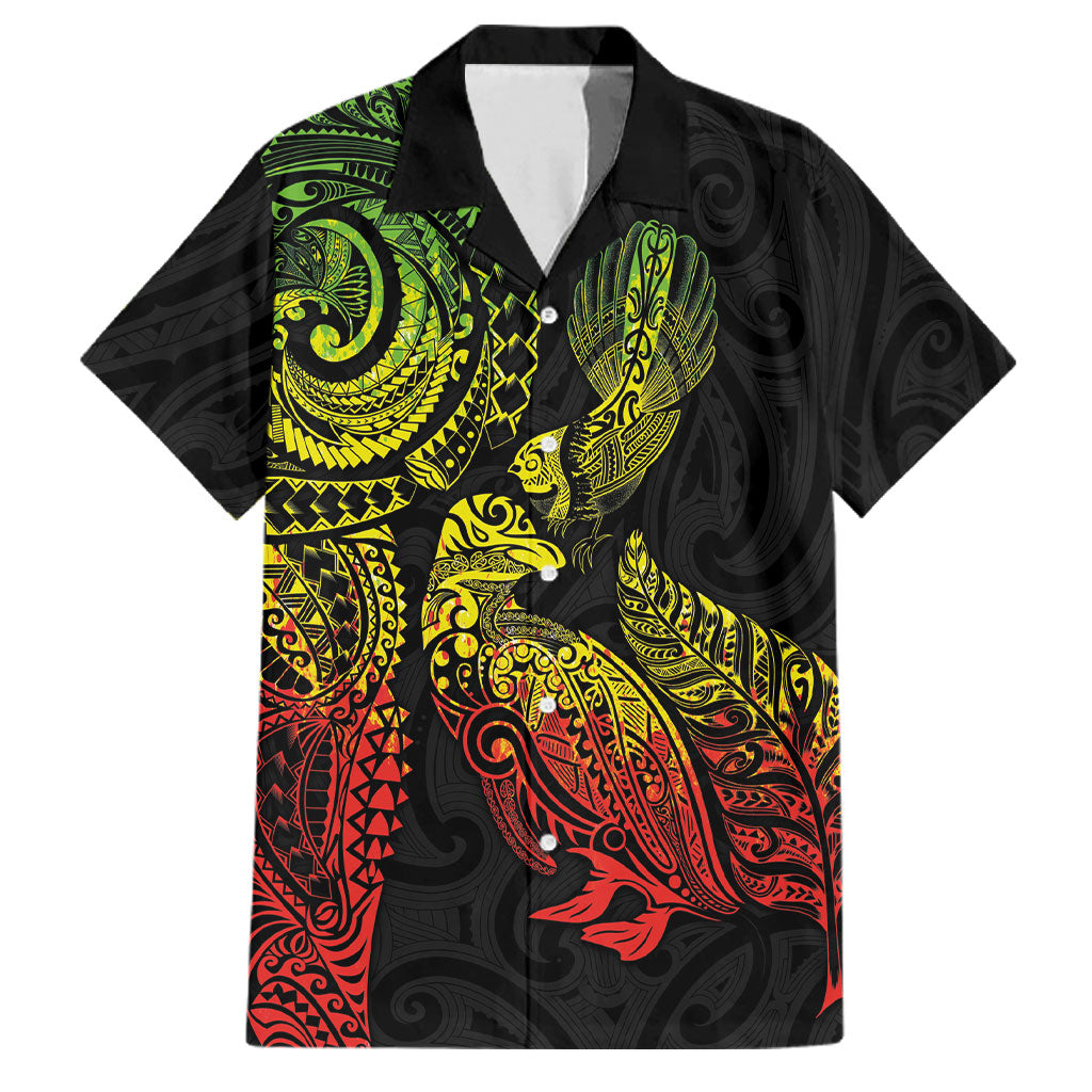 Aotearoa Moko Tribal Tattoo Family Matching Short Sleeve Bodycon Dress and Hawaiian Shirt New Zealand Maori Penguin and Fantail Reggae Style LT03 Dad's Shirt - Short Sleeve Multicolor - Polynesian Pride