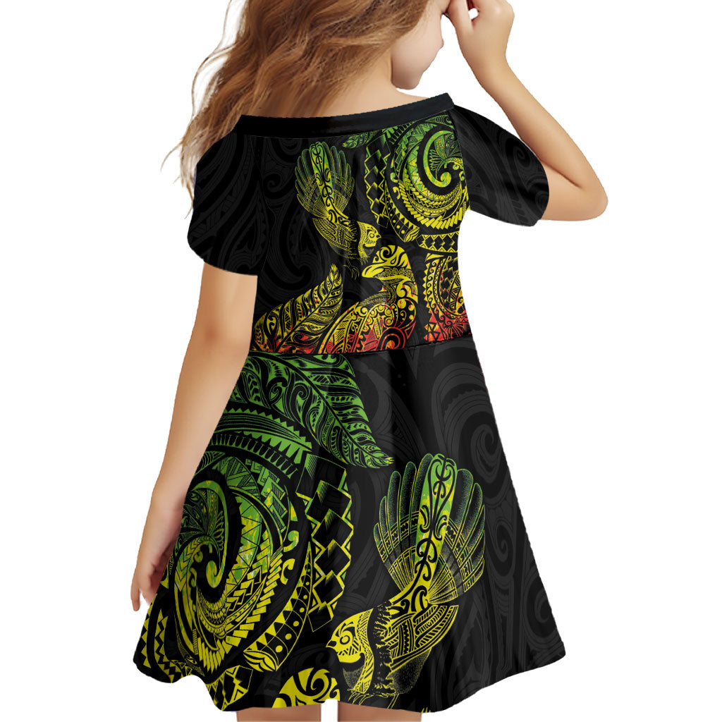 Aotearoa Moko Tribal Tattoo Family Matching Summer Maxi Dress and Hawaiian Shirt New Zealand Maori Penguin and Fantail Reggae Style LT03 - Polynesian Pride