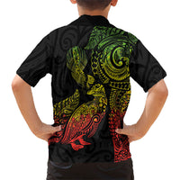 Aotearoa Moko Tribal Tattoo Family Matching Tank Maxi Dress and Hawaiian Shirt New Zealand Maori Penguin and Fantail Reggae Style LT03 - Polynesian Pride