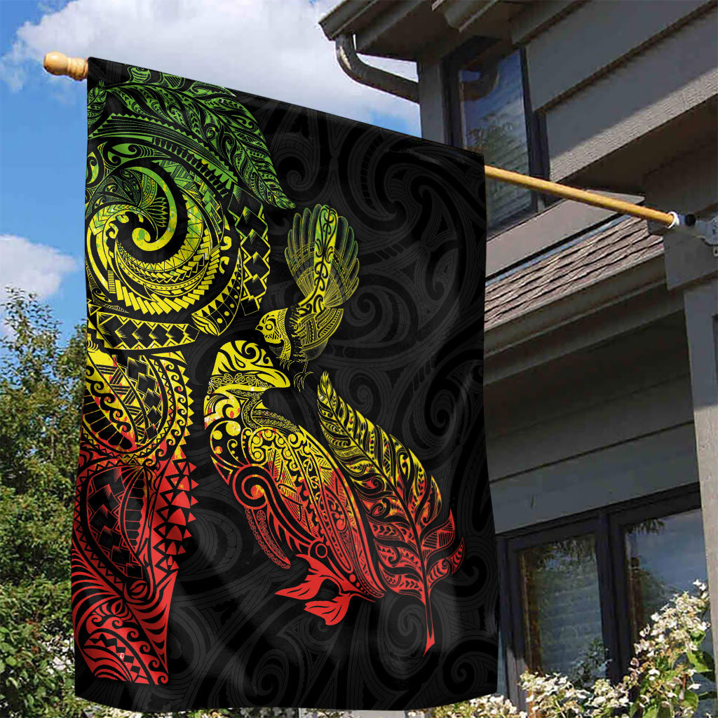 Aotearoa Moko Tribal Tattoo Garden Flag New Zealand Maori Penguin and Fantail Reggae Style LT03 - Polynesian Pride