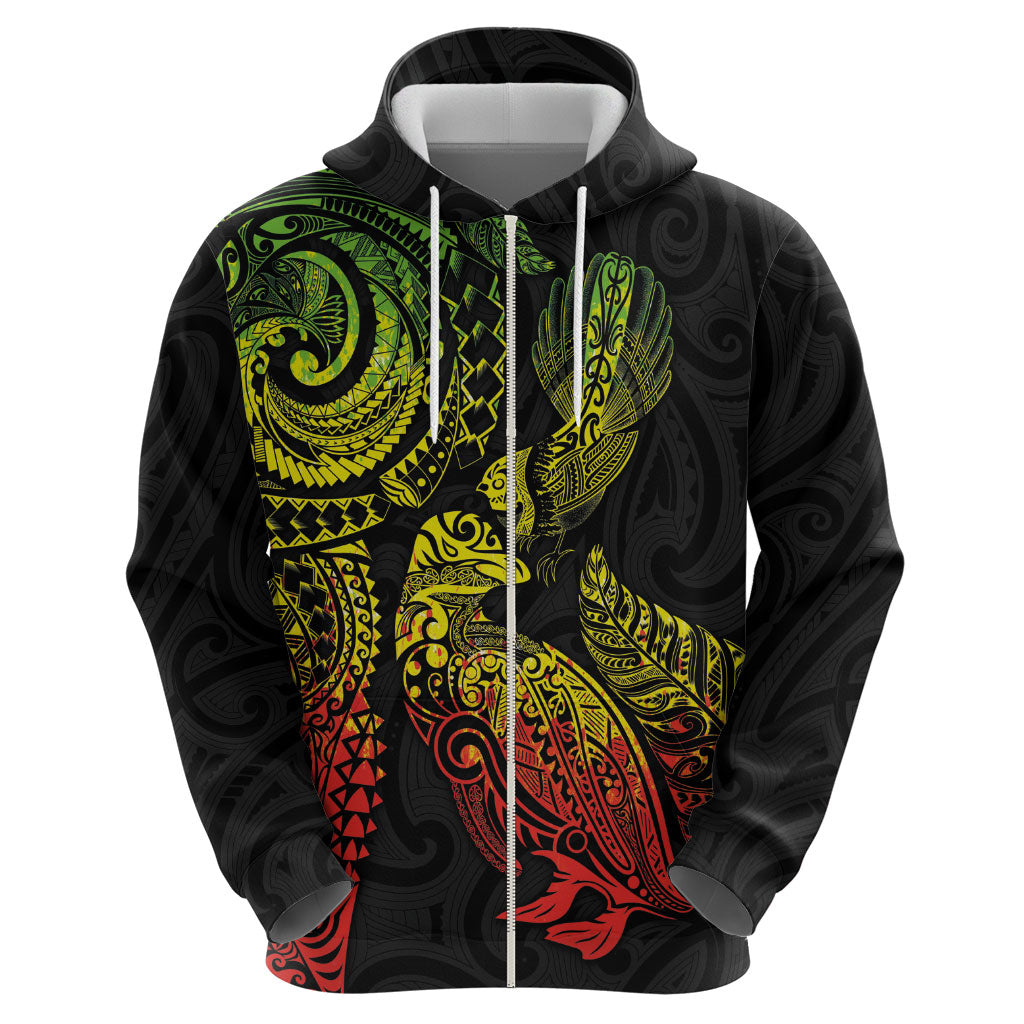 Aotearoa Moko Tribal Tattoo Hoodie New Zealand Maori Penguin and Fantail Reggae Style LT03 - Polynesian Pride