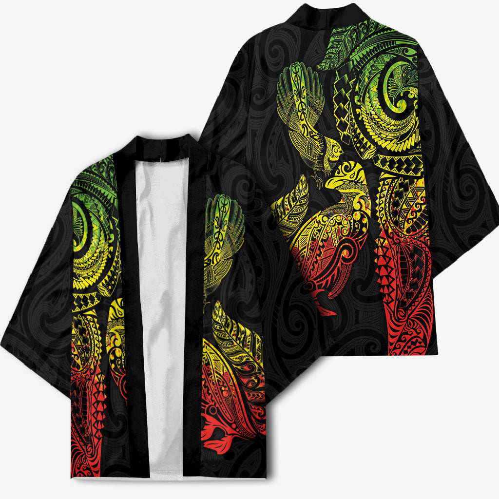 Aotearoa Moko Tribal Tattoo Kimono New Zealand Maori Penguin and Fantail Reggae Style LT03 - Polynesian Pride