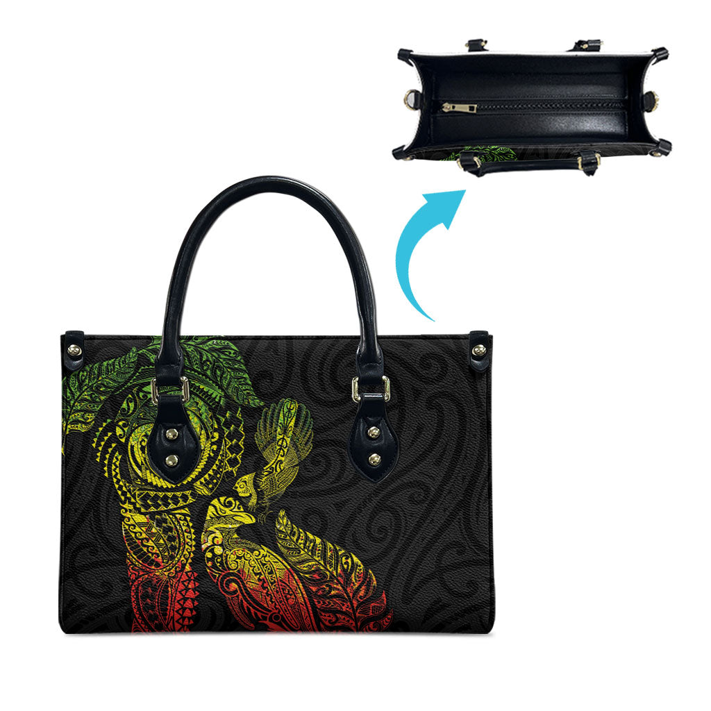 Aotearoa Moko Tribal Tattoo Leather Bag New Zealand Maori Penguin and Fantail Reggae Style LT03 - Polynesian Pride