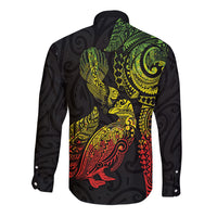 Aotearoa Moko Tribal Tattoo Long Sleeve Button Shirt New Zealand Maori Penguin and Fantail Reggae Style LT03 - Polynesian Pride