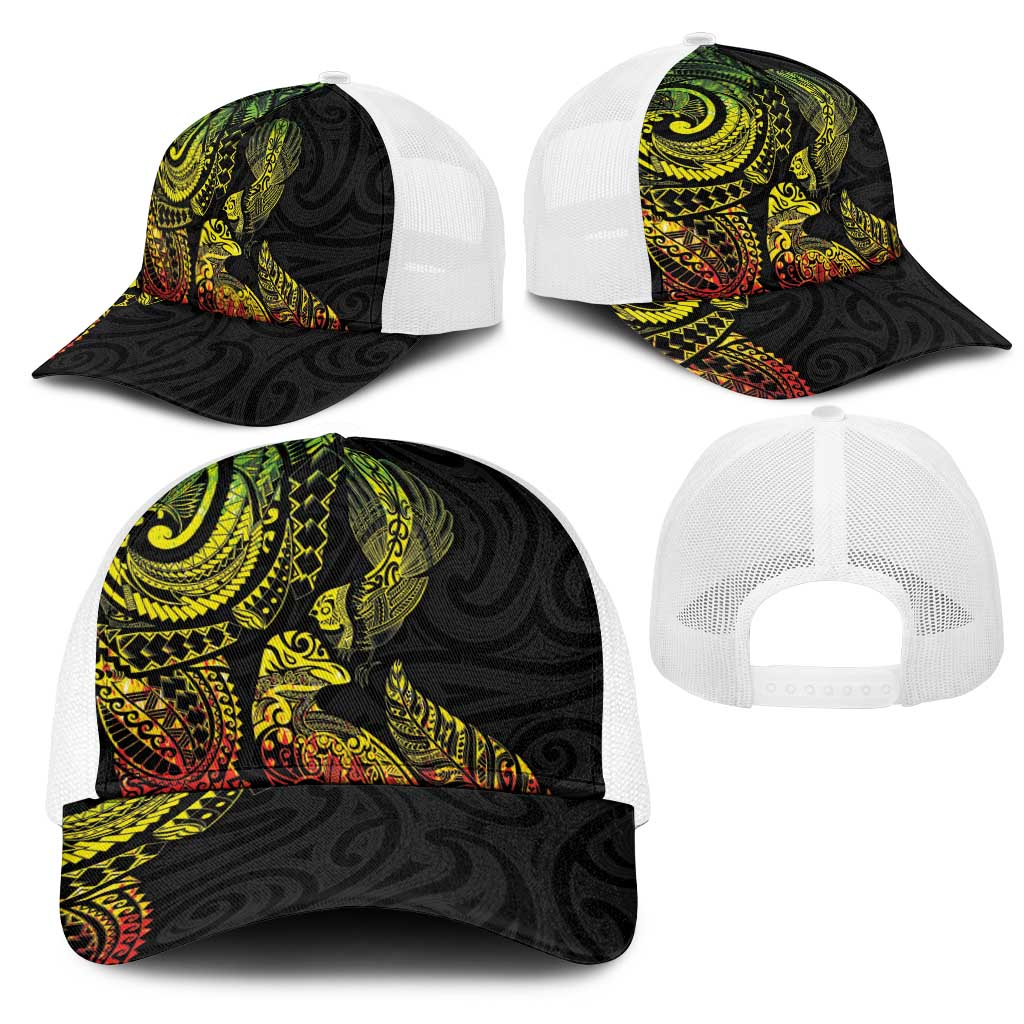 Aotearoa Moko Tribal Tattoo Mesh Trucker Cap New Zealand Maori Penguin and Fantail Reggae Style LT03 - Polynesian Pride