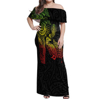 Aotearoa Moko Tribal Tattoo Off Shoulder Maxi Dress New Zealand Maori Penguin and Fantail Reggae Style LT03 Women Multicolor - Polynesian Pride
