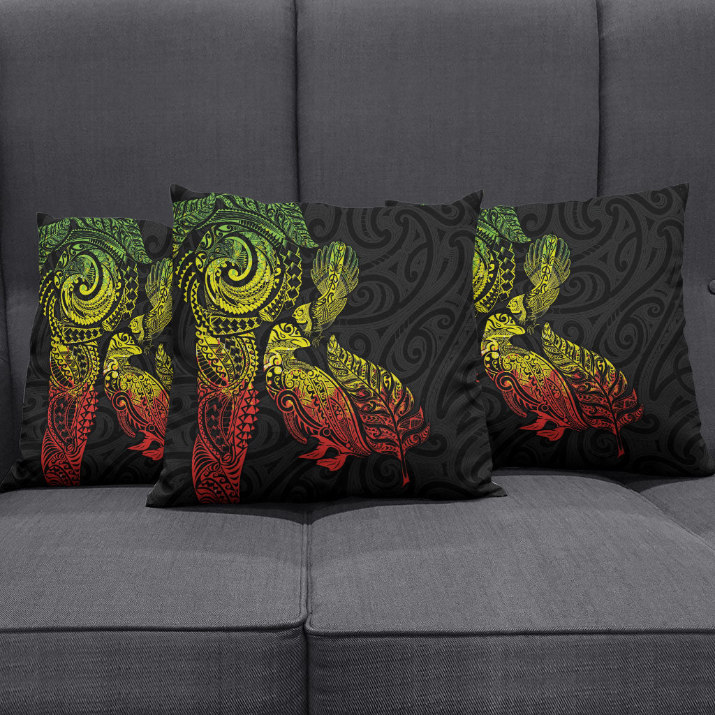 Aotearoa Moko Tribal Tattoo Pillow Cover New Zealand Maori Penguin and Fantail Reggae Style LT03 - Polynesian Pride
