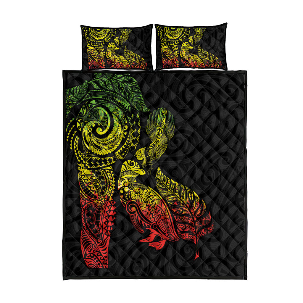 Aotearoa Moko Tribal Tattoo Quilt Bed Set New Zealand Maori Penguin and Fantail Reggae Style LT03 - Polynesian Pride