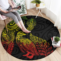 Aotearoa Moko Tribal Tattoo Round Carpet New Zealand Maori Penguin and Fantail Reggae Style LT03 - Polynesian Pride