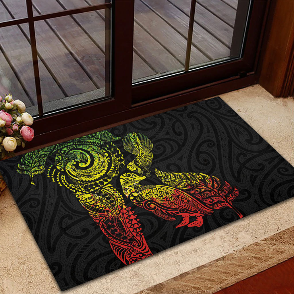 Aotearoa Moko Tribal Tattoo Rubber Doormat New Zealand Maori Penguin and Fantail Reggae Style LT03 - Polynesian Pride