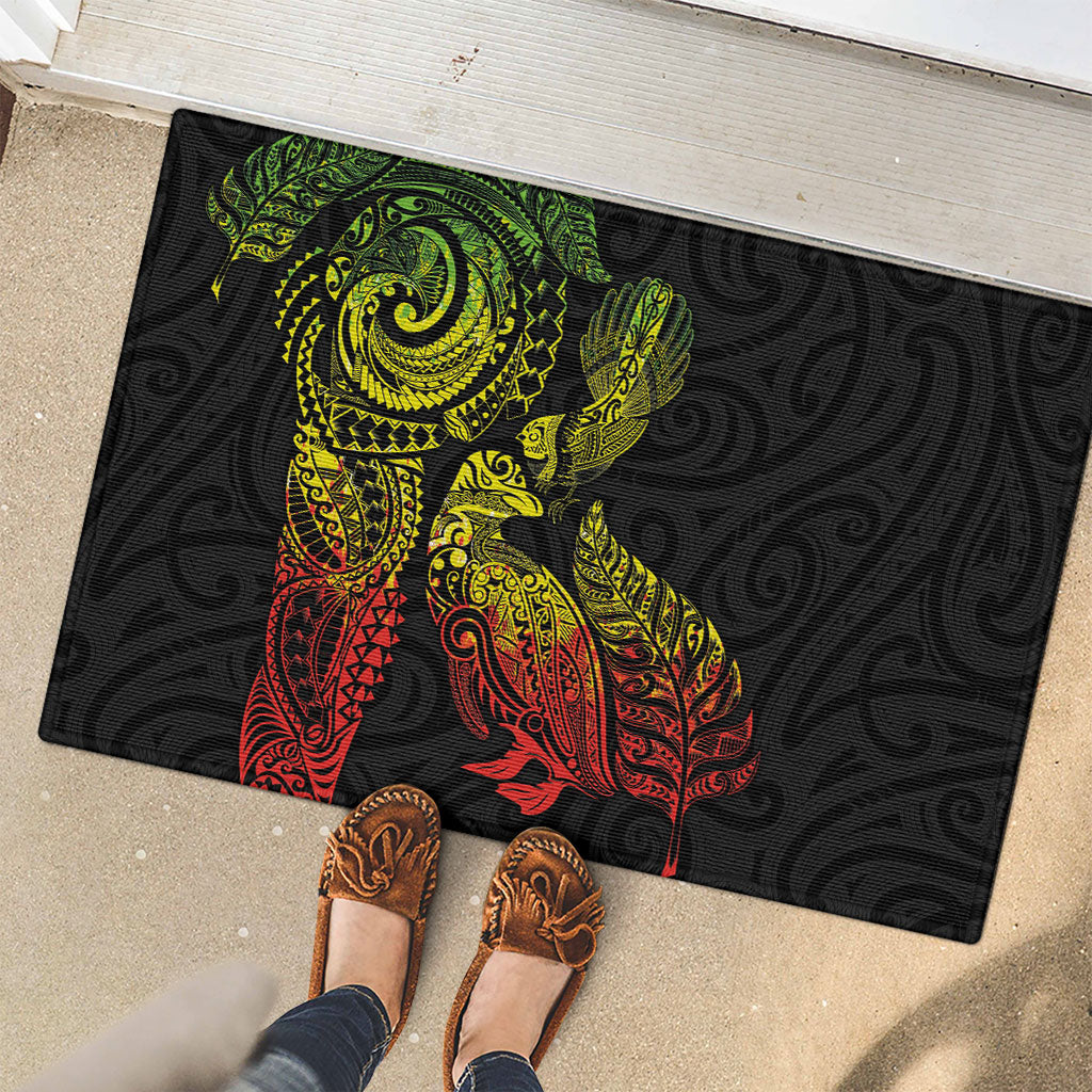 Aotearoa Moko Tribal Tattoo Rubber Doormat New Zealand Maori Penguin and Fantail Reggae Style LT03 - Polynesian Pride