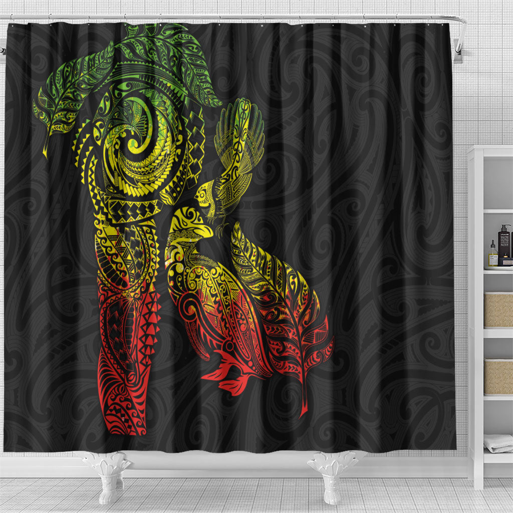 Aotearoa Moko Tribal Tattoo Shower Curtain New Zealand Maori Penguin and Fantail Reggae Style LT03 - Polynesian Pride