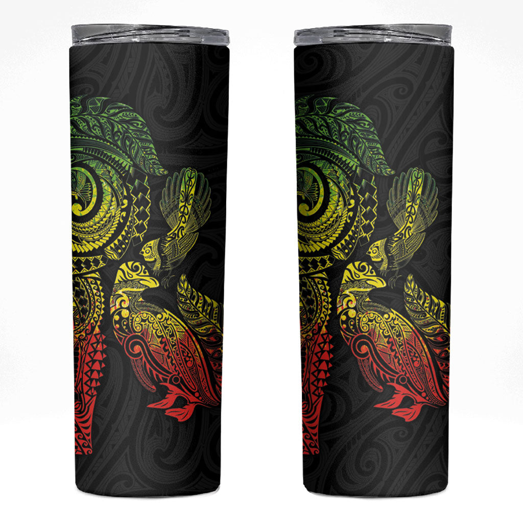 Aotearoa Moko Tribal Tattoo Skinny Tumbler New Zealand Maori Penguin and Fantail Reggae Style LT03 Multicolor - Polynesian Pride