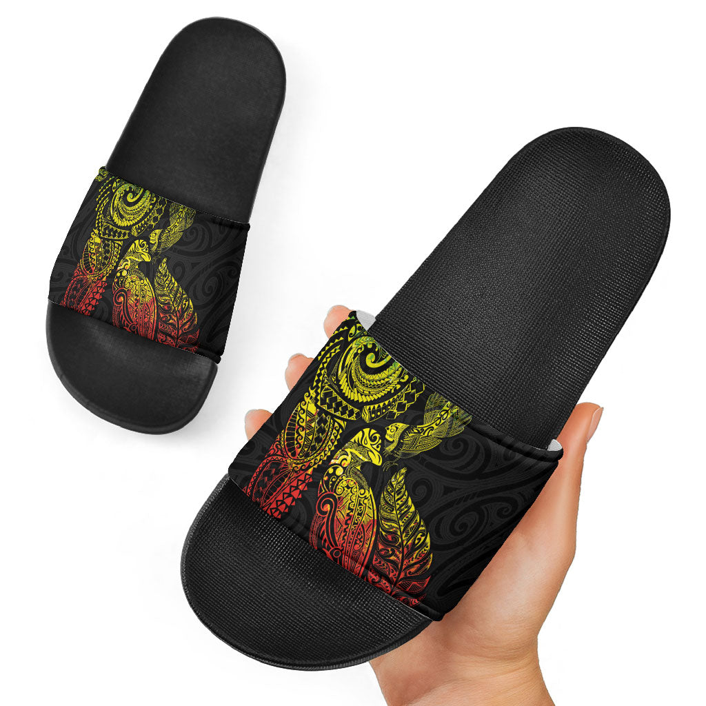 Aotearoa Moko Tribal Tattoo Slide Sandals New Zealand Maori Penguin and Fantail Reggae Style LT03 - Polynesian Pride