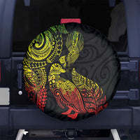 Aotearoa Moko Tribal Tattoo Spare Tire Cover New Zealand Maori Penguin and Fantail Reggae Style LT03 No hole Multicolor - Polynesian Pride