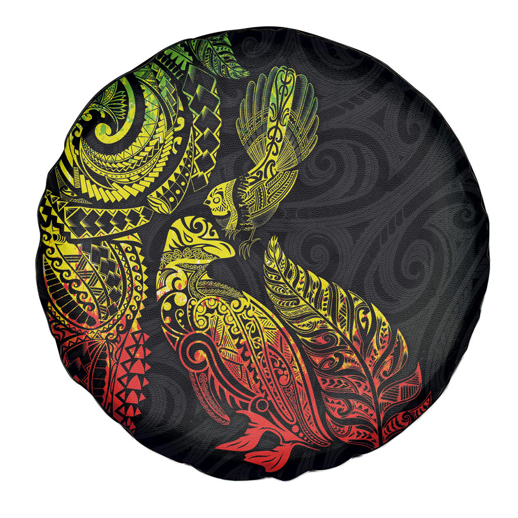 Aotearoa Moko Tribal Tattoo Spare Tire Cover New Zealand Maori Penguin and Fantail Reggae Style LT03 - Polynesian Pride