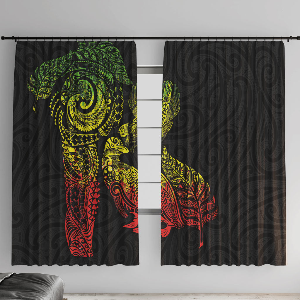 Aotearoa Moko Tribal Tattoo Window Curtain New Zealand Maori Penguin and Fantail Reggae Style
