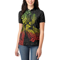 Aotearoa Moko Tribal Tattoo Women Polo Shirt New Zealand Maori Penguin and Fantail Reggae Style LT03 - Polynesian Pride
