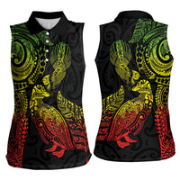 Aotearoa Moko Tribal Tattoo Women Sleeveless Polo Shirt New Zealand Maori Penguin and Fantail Reggae Style LT03 - Polynesian Pride