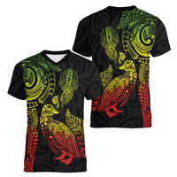 Aotearoa Moko Tribal Tattoo Women V-Neck T-Shirt New Zealand Maori Penguin and Fantail Reggae Style LT03 - Polynesian Pride