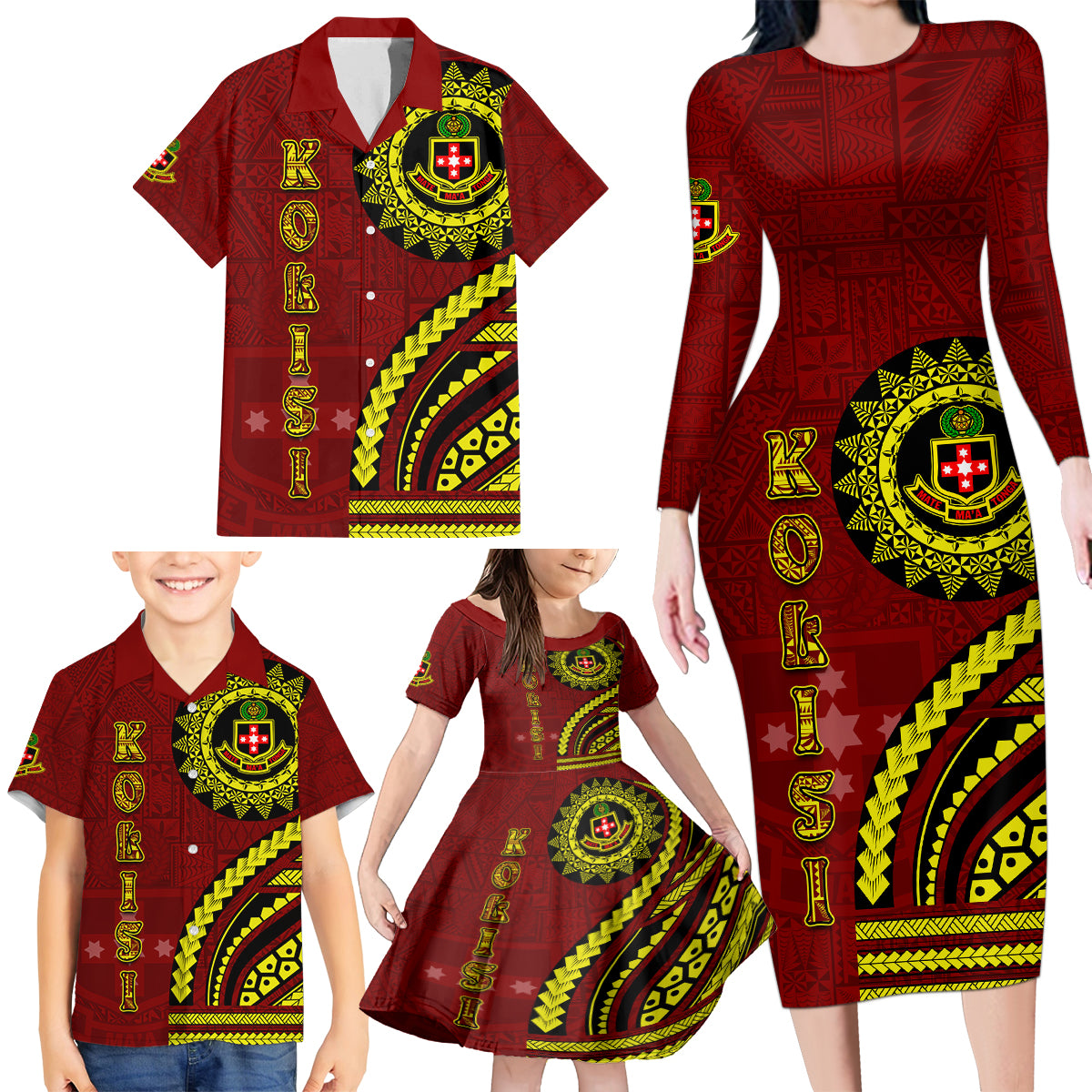 Kolisi Tonga Atele Family Matching Long Sleeve Bodycon Dress and Hawaiian Shirt Ngatu and Polynesian Pattern LT03 - Polynesian Pride