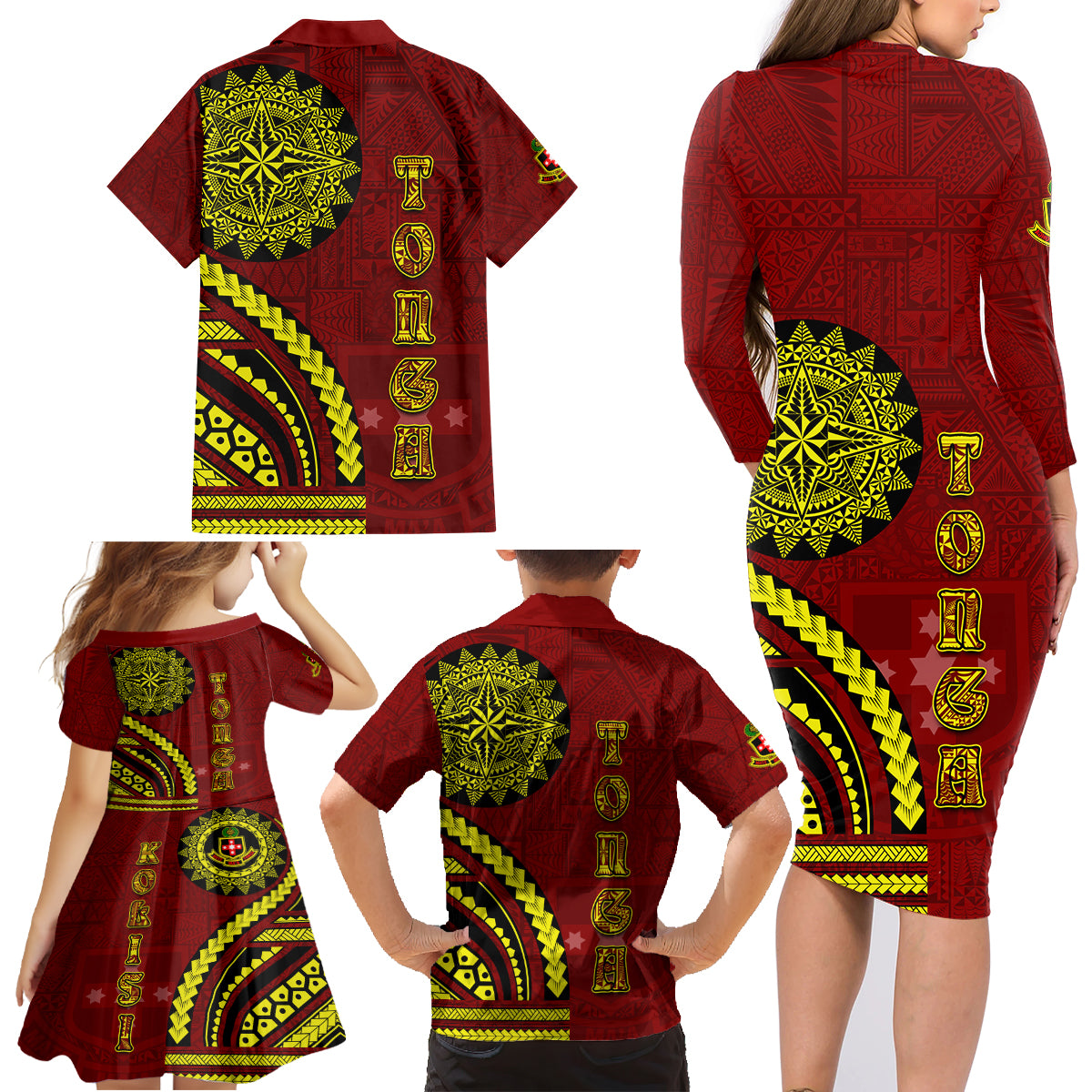 Kolisi Tonga Atele Family Matching Long Sleeve Bodycon Dress and Hawaiian Shirt Ngatu and Polynesian Pattern LT03 - Polynesian Pride