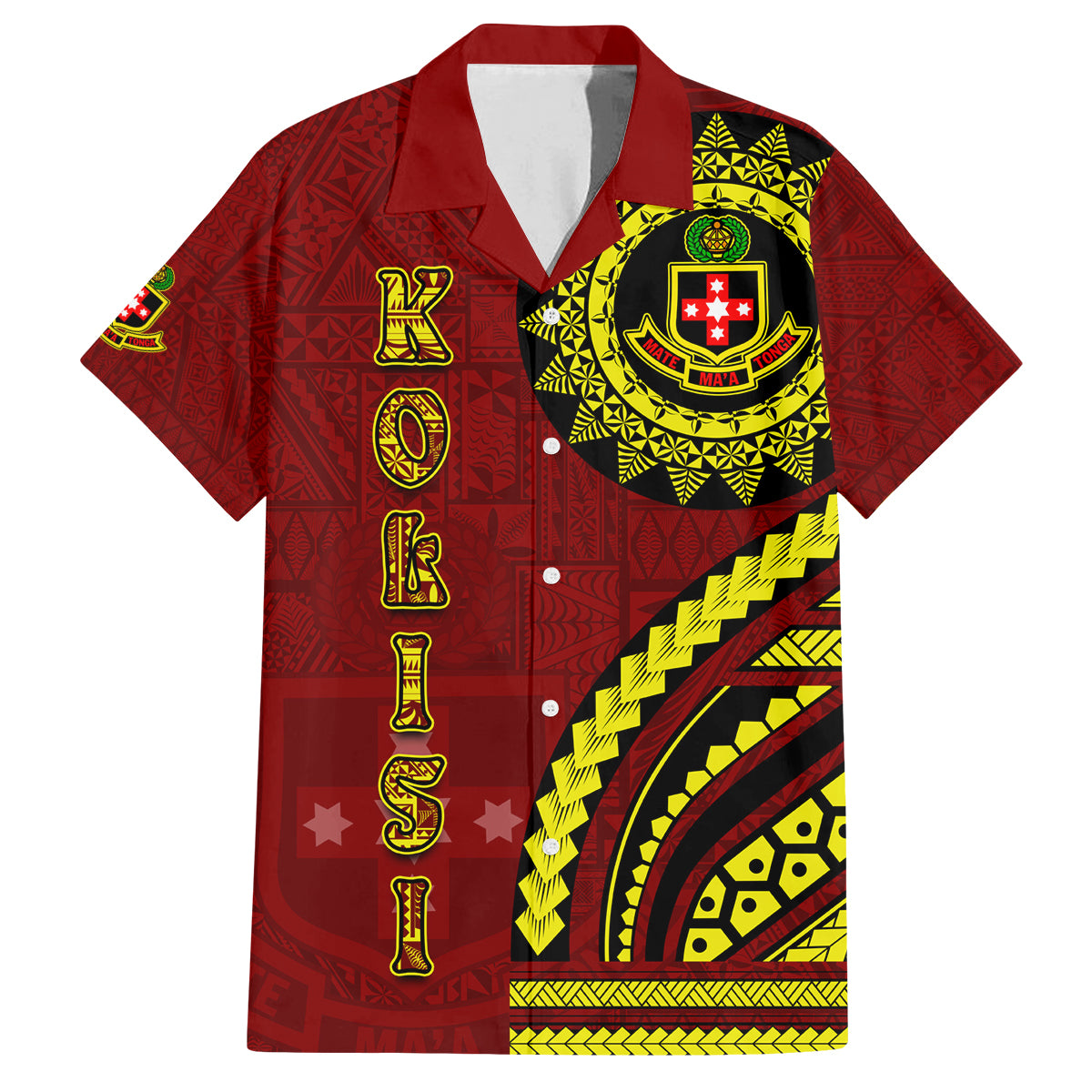 Kolisi Tonga Atele Family Matching Long Sleeve Bodycon Dress and Hawaiian Shirt Ngatu and Polynesian Pattern LT03 Dad's Shirt - Short Sleeve Red - Polynesian Pride