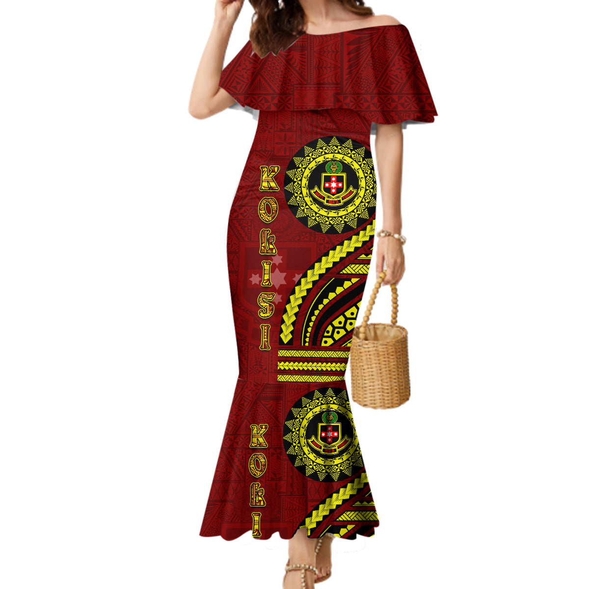 Kolisi Tonga Atele Family Matching Mermaid Dress and Hawaiian Shirt Ngatu and Polynesian Pattern LT03 Mom's Dress Red - Polynesian Pride